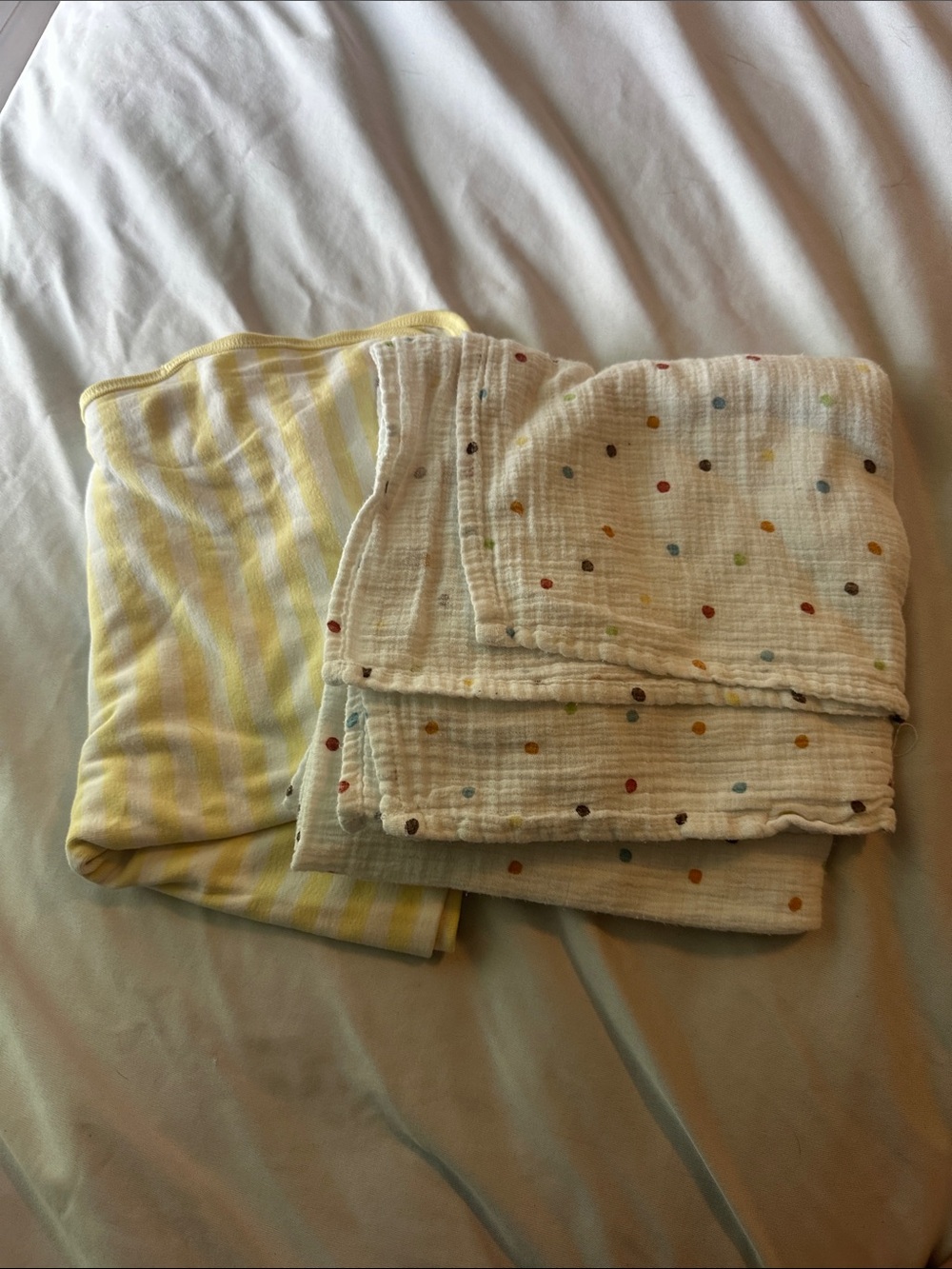 Set of Soft Baby Muslin Swaddles - Yellow Stripe + Polka Dot